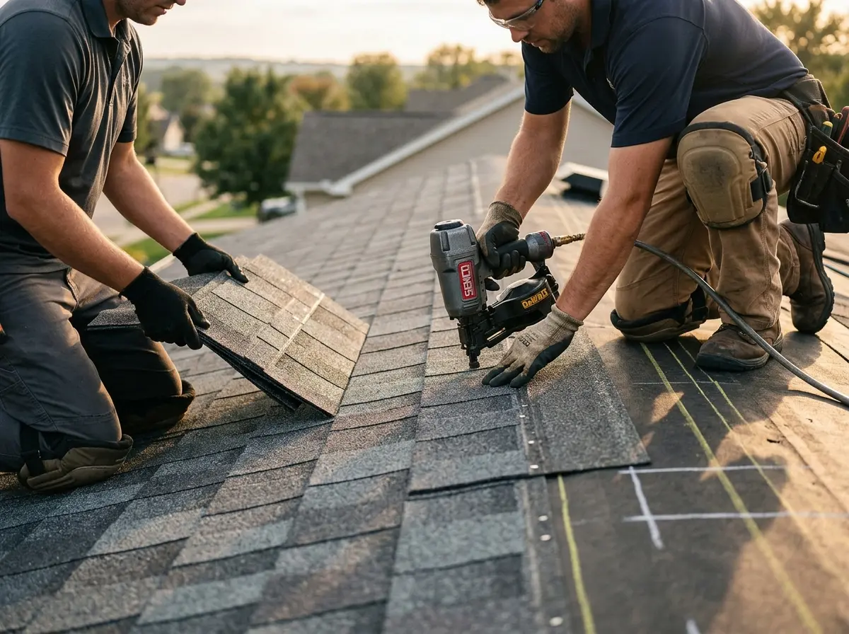 Professional roofer working on a residential roof in Walterboro